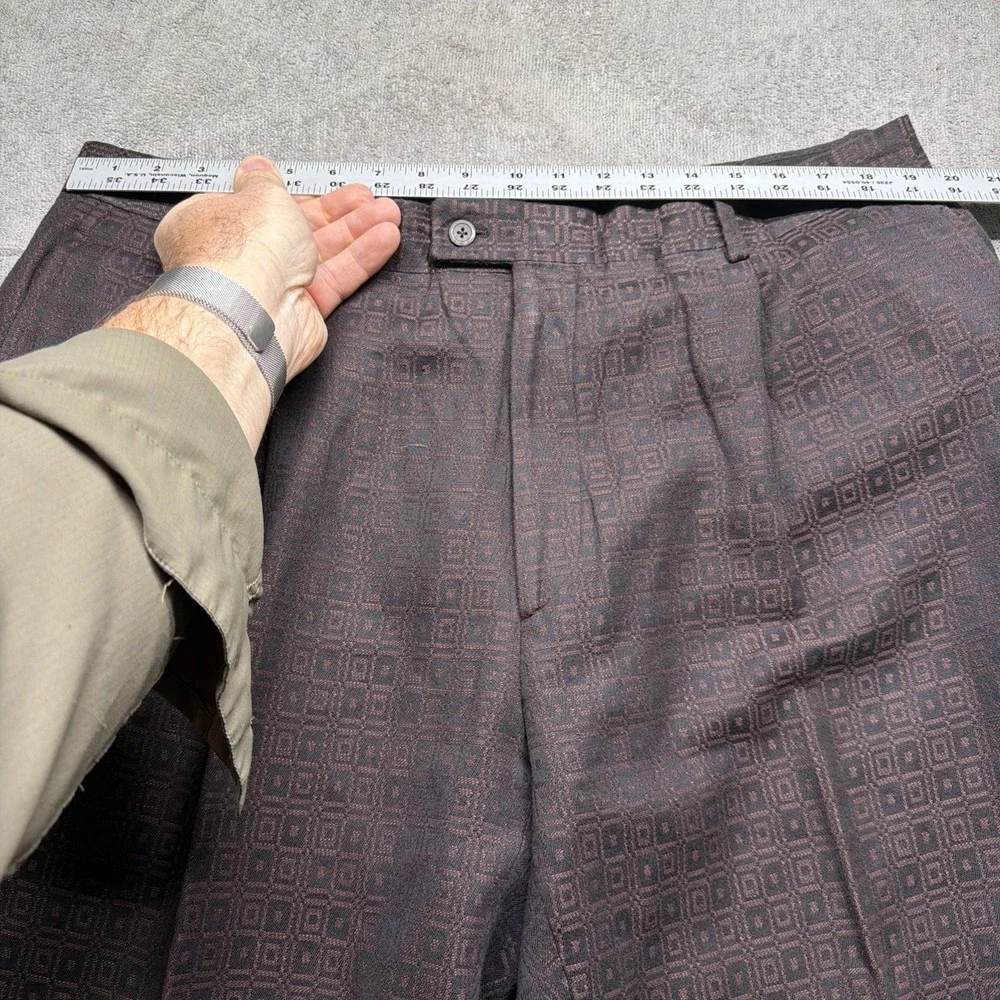 Versace Suit Brown Geometric Linen Blend Classic Fit Italian Two Piece 42L - Picture 15 of 16